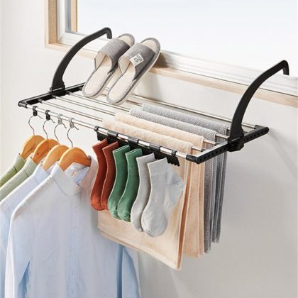 Foldable Balcony Clothes Drying Rack With Sock Clips